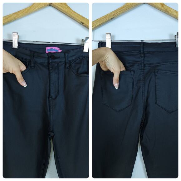 Edikted Medium High-rise Black Coated Faux Leather Flare And Stretchy Pants - Picture 12 of 12